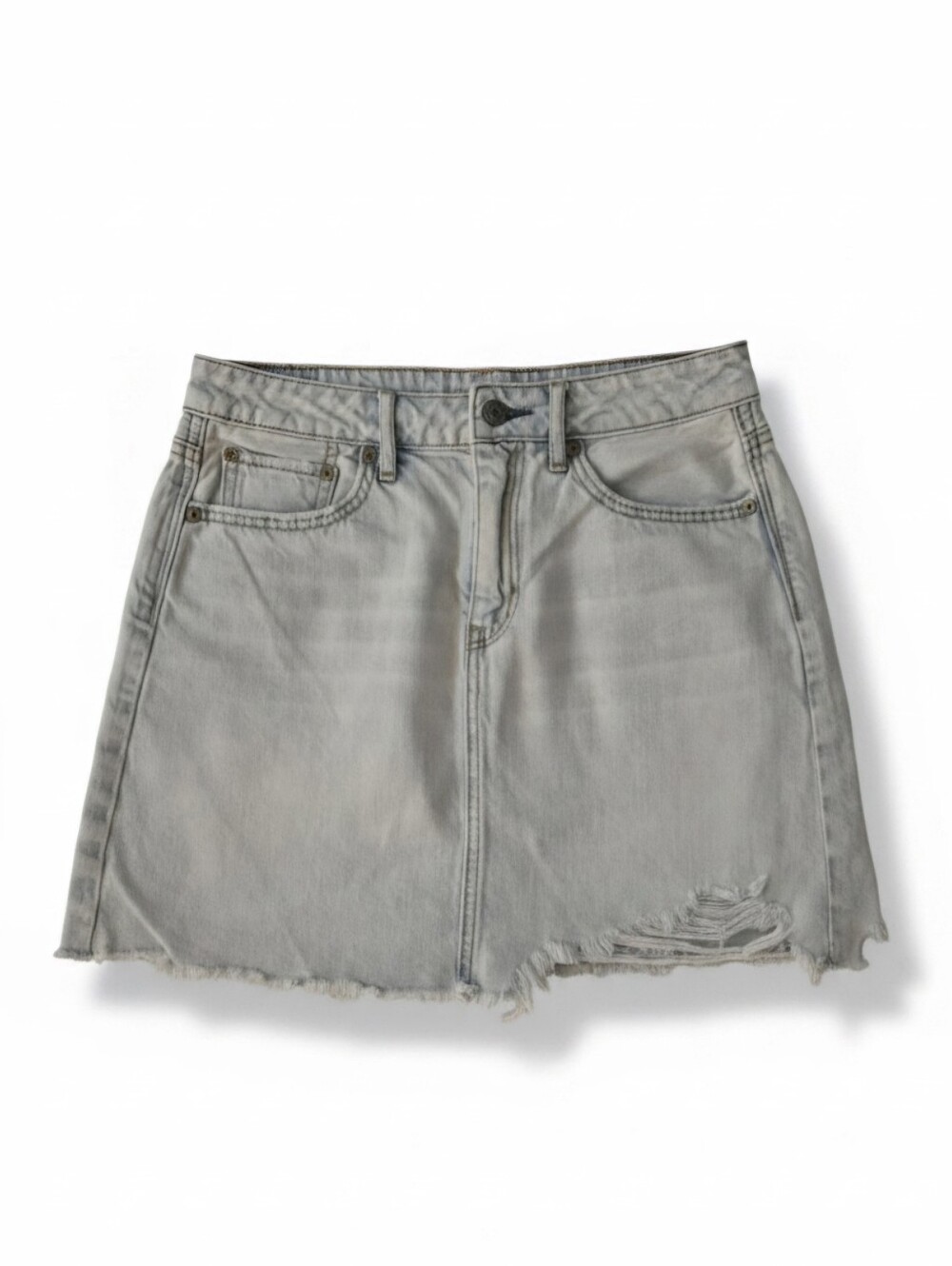 Light Distressed Denim Mini Skirt